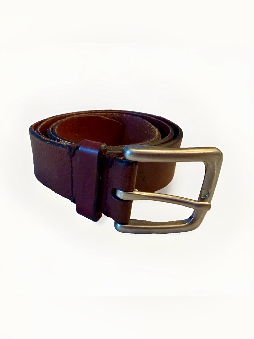 Y2K Fossil Brown Leather Belt Size 38 Vintage 90s Nickel Belt Buckle Preppy EUC